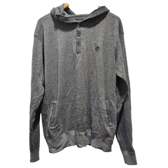 Rocawear hooded quarter button long sleeve pockets elbow patches gray Large - Picture 1 of 8